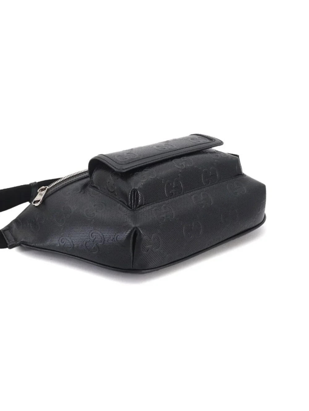 Gucci GG Embossed Belt Bag Leather Black Silver